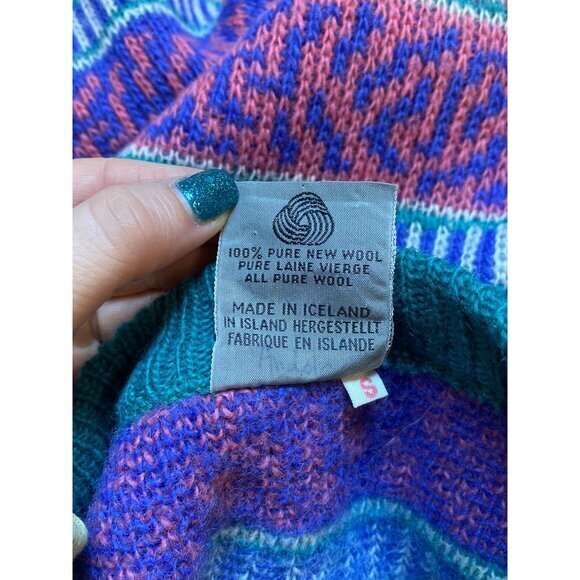 Vintage 80s/90s Pure Wool Cardigan Sweater With Stripe & Tribal Pattern Button-U - Picture 9 of 10